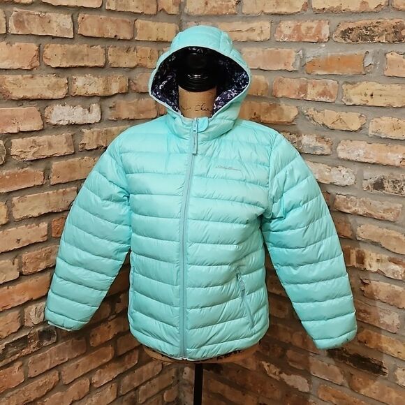 Eddie Bauer aqua down filled puffer coat Childs size 14-16 - Picture 3 of 15